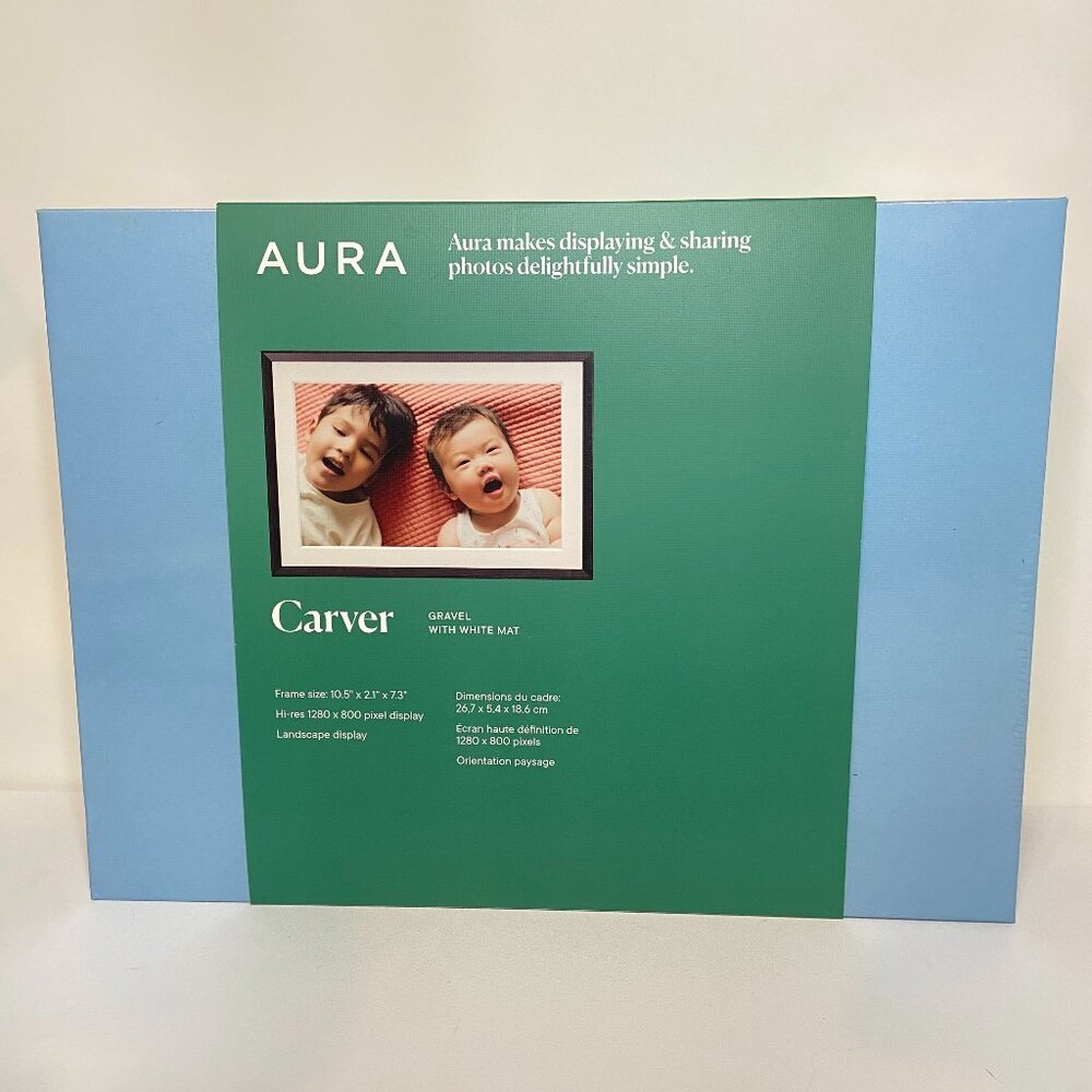 Aura Carver Digital Picture Frame Gravel With White Mat NIB